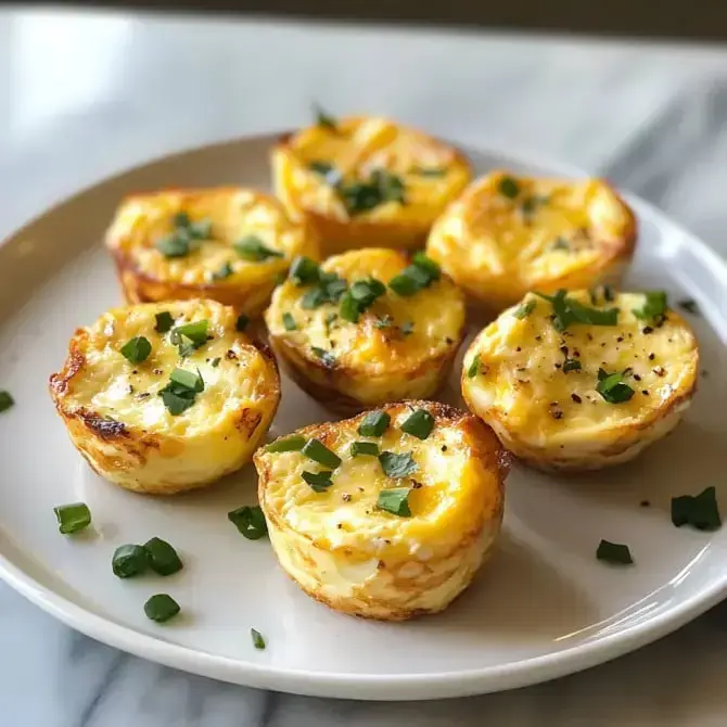 Des mini-quiches dorées garnies d'oignons verts sur une assiette blanche.