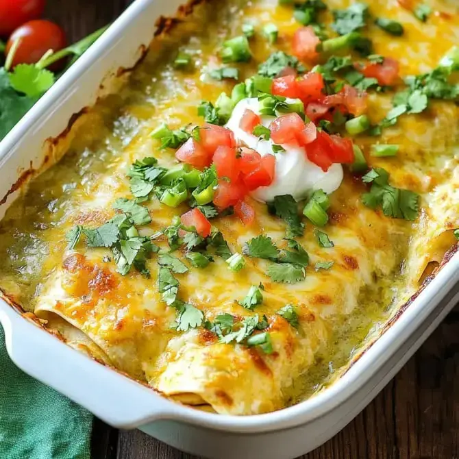 Un plat d'enchiladas au fromage, garni de tomates, de coriandre, d'oignons verts et d'une cuillerée de crème aigre, servi dans un plat en céramique.