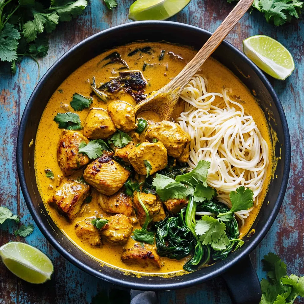 poulet au curry thaï et nouilles de riz en 30 minutes