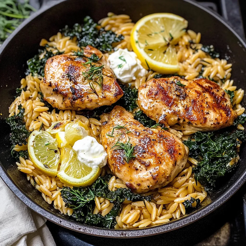 Recette de poulet au citron et orzo à la sauce feta - Un plat familial tout-en-un