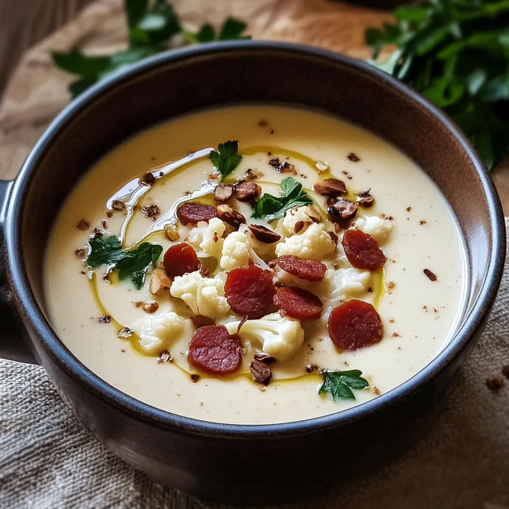 Velouté de chou-fleur au chorizo et noisettes