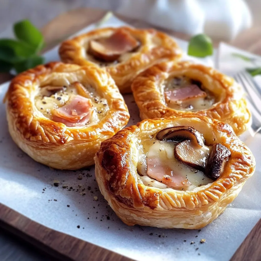 Minitourtes aux champignons, feta et jambon fumé