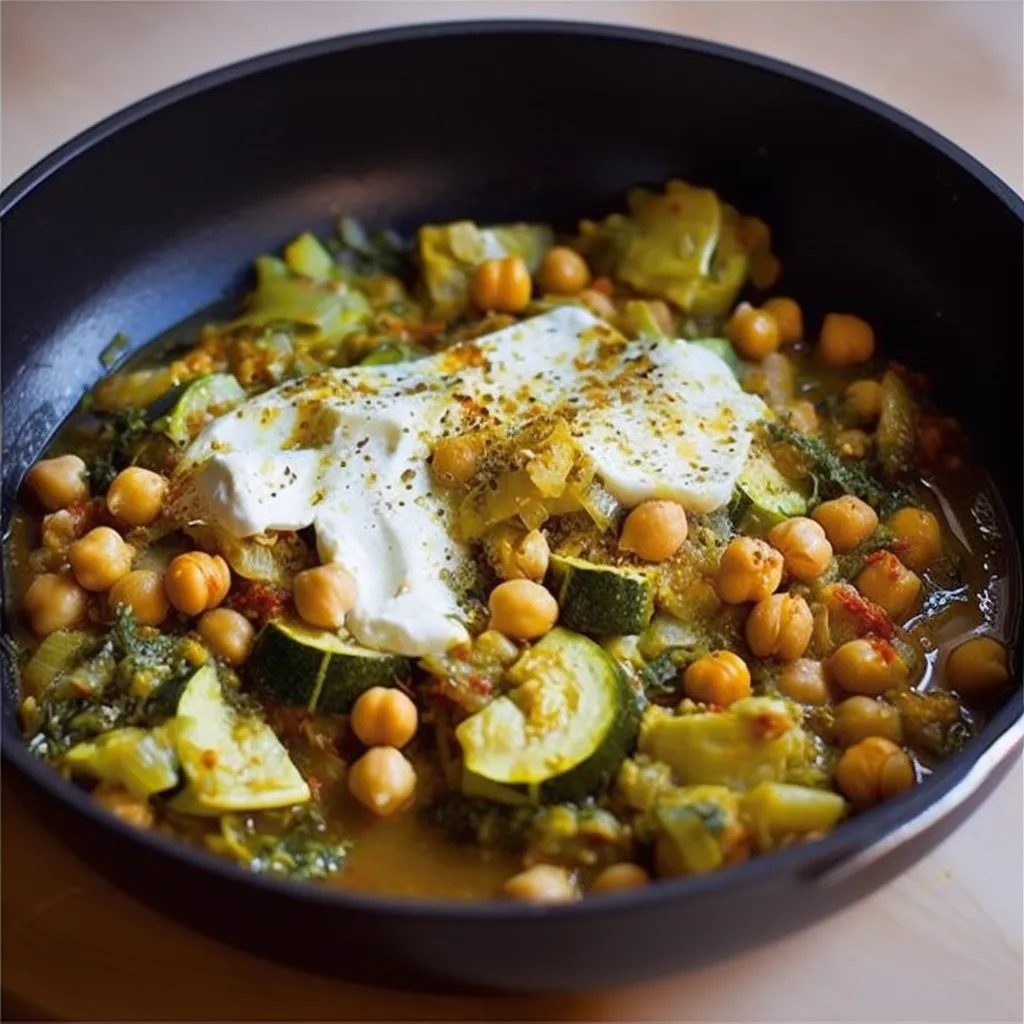 Pois Chiches Mijotés aux Courgettes et Pesto