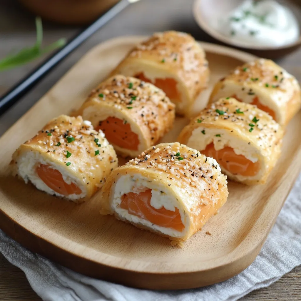 roulés de pain de mie garnis de fromage frais et saumon fumé
