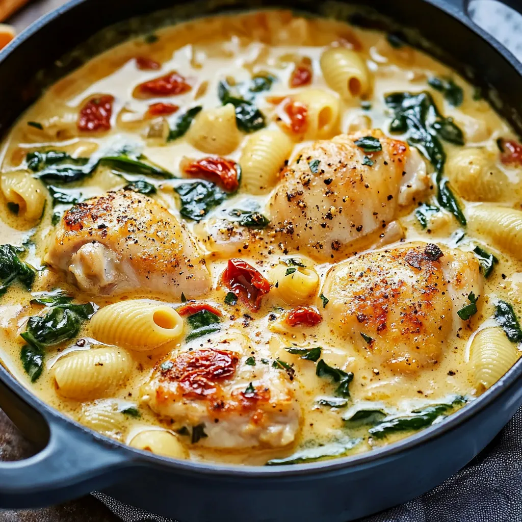 soupe généreuse et réconfortante au poulet, enrichie de tomates séchées et de pâtes