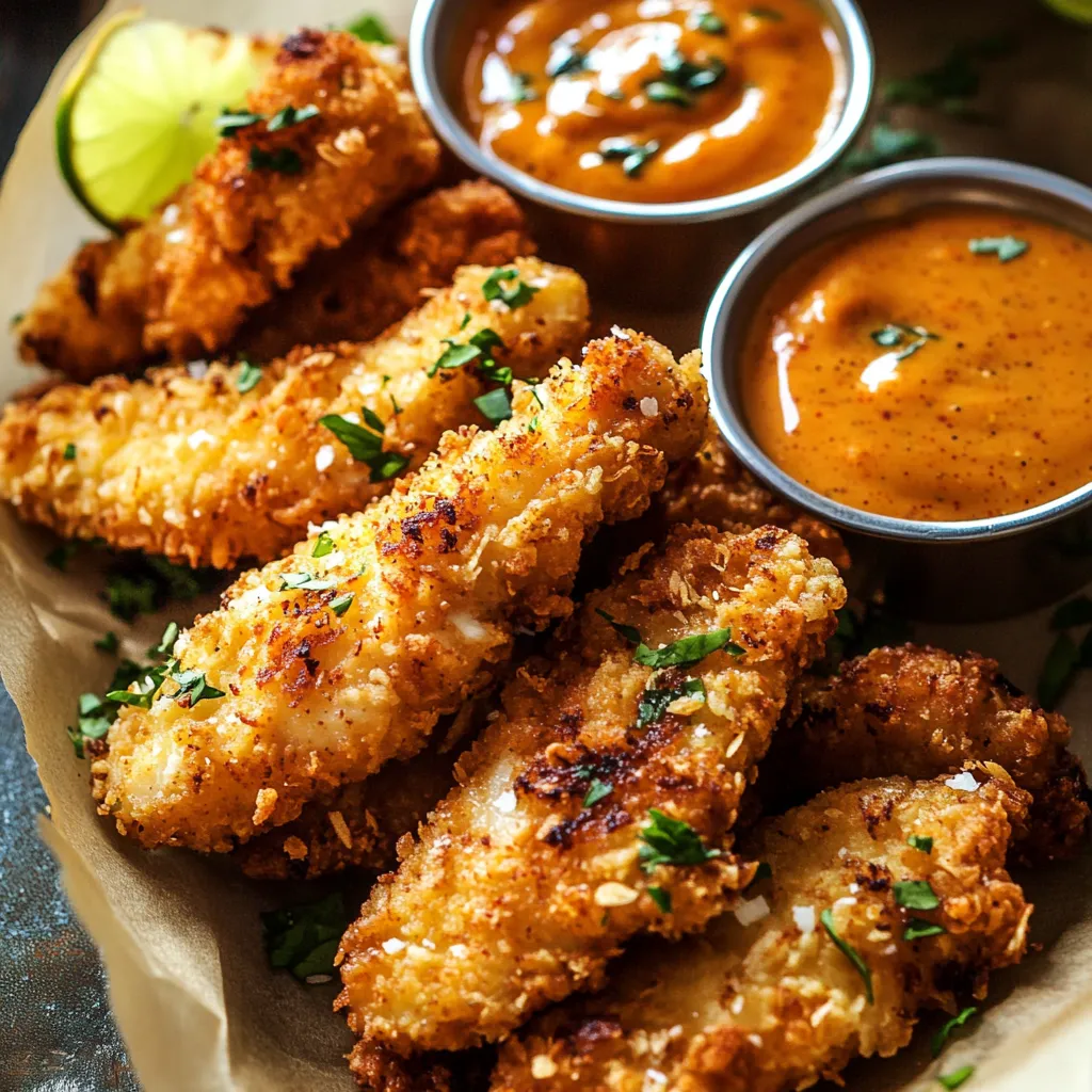 Tenders de poulet croustillants au curcuma et noix de coco