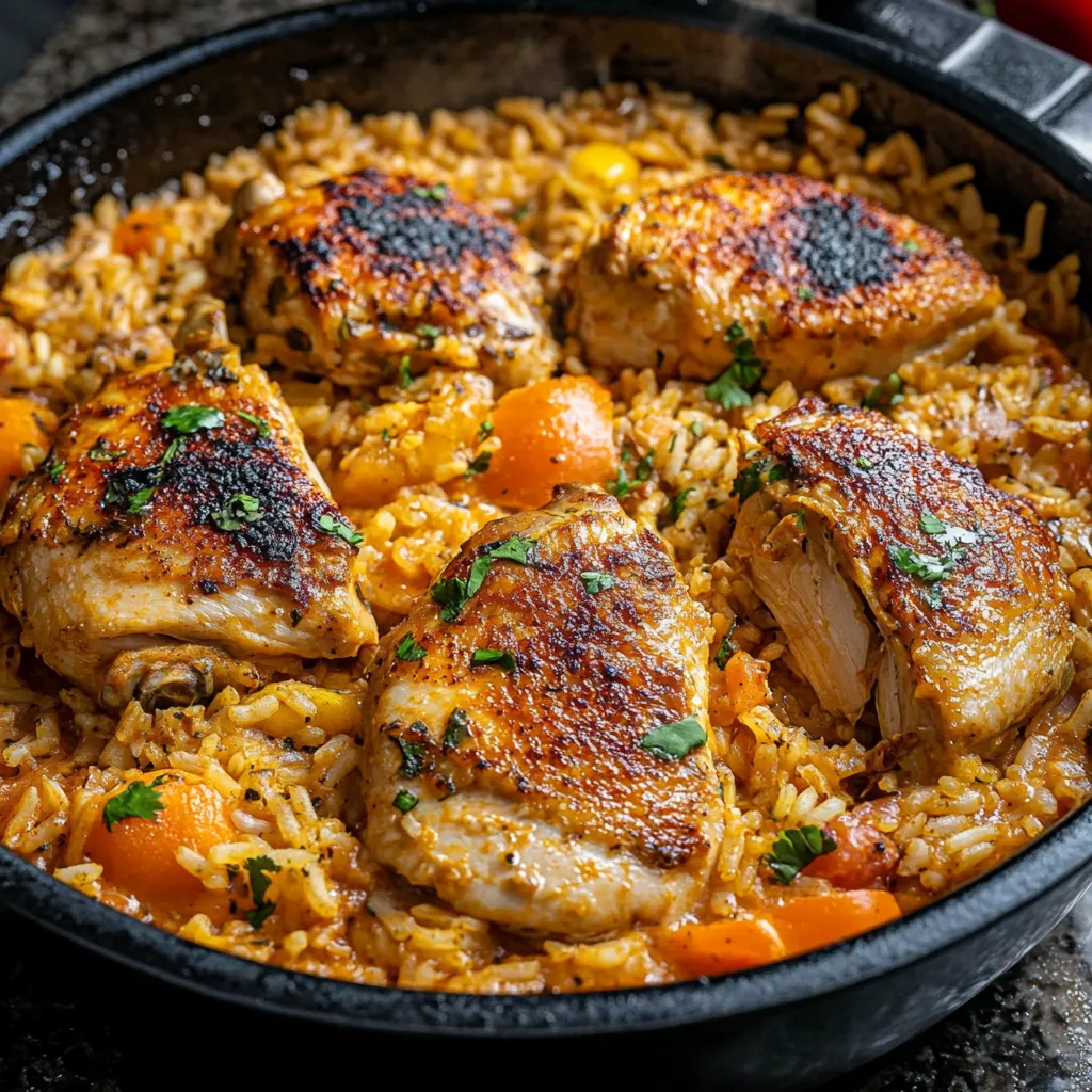 Recette d'Arroz con Pollo, un délicieux plat mexicain de riz au poulet en une seule cocotte