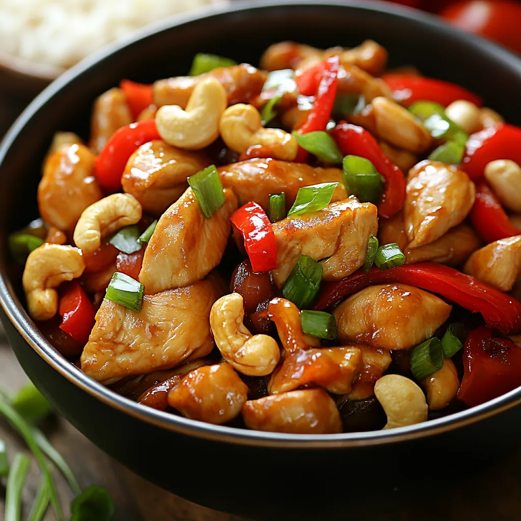 Savoureuse recette de poulet aux noix de cajou, prête en 30 minutes.