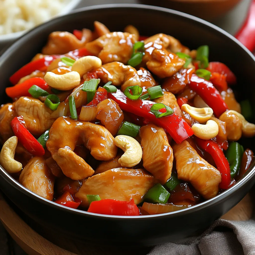 Délicieux sauté de poulet tendre aux noix de cajou croquantes et légumes colorés