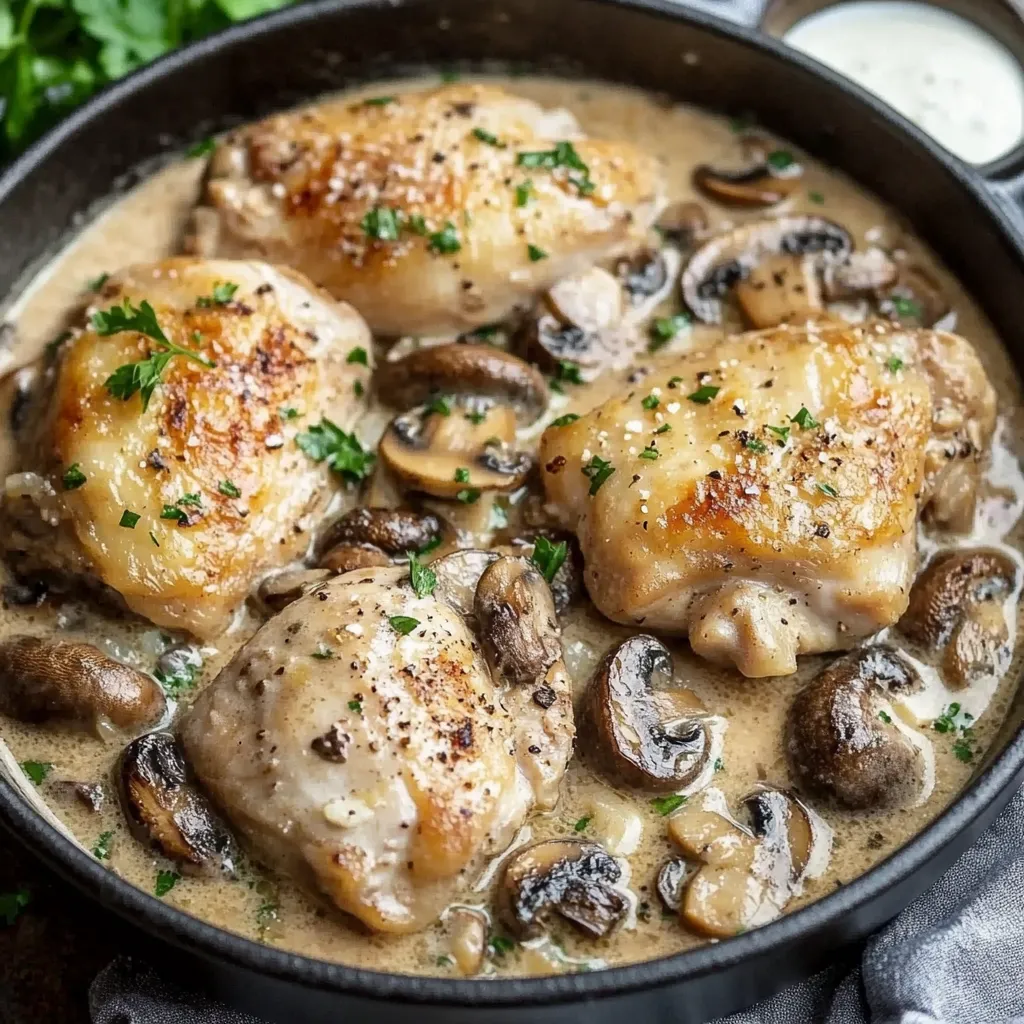 Poulet aux champignons sauce crémeuse à l'ail - Recette rapide