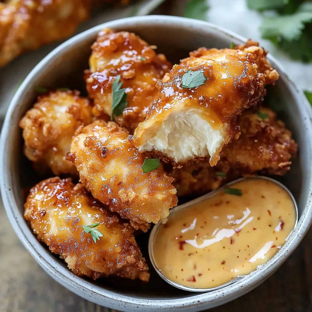 Poulet Bang Bang - des lanières de poulet panées au panko, frites à la perfection et nappées d'une sauce douce