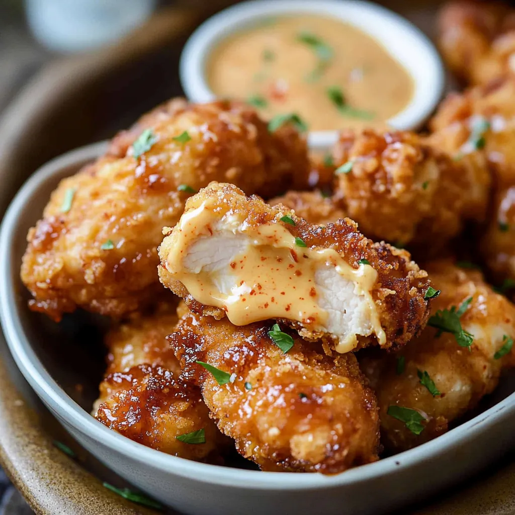 Lanières de poulet croustillantes enrobées de panko et nappées d'une sauce sucrée-épicée