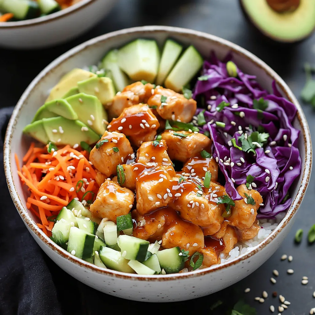 Bol complet aux saveurs asiatiques avec poulet tendre, sauce crémeuse légèrement piquante