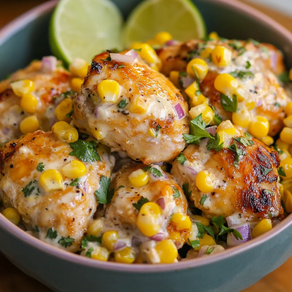 Salade crémeuse et savoureuse inspirée de l'elote mexicain, enrichie de poulet tendre et yaourt grec
