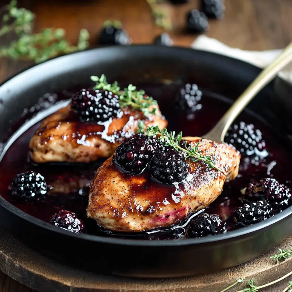 poulet aux mûres et bourbon, un plat élégant aux saveurs sucrées-salées