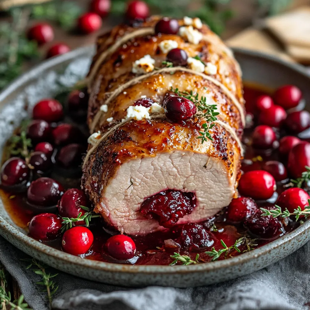 recette élégante de filet mignon de porc farci aux airelles et à la feta.