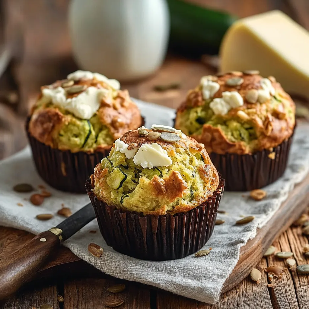 Muffins salés à la courgette et au chèvre, relevés de graines de courge