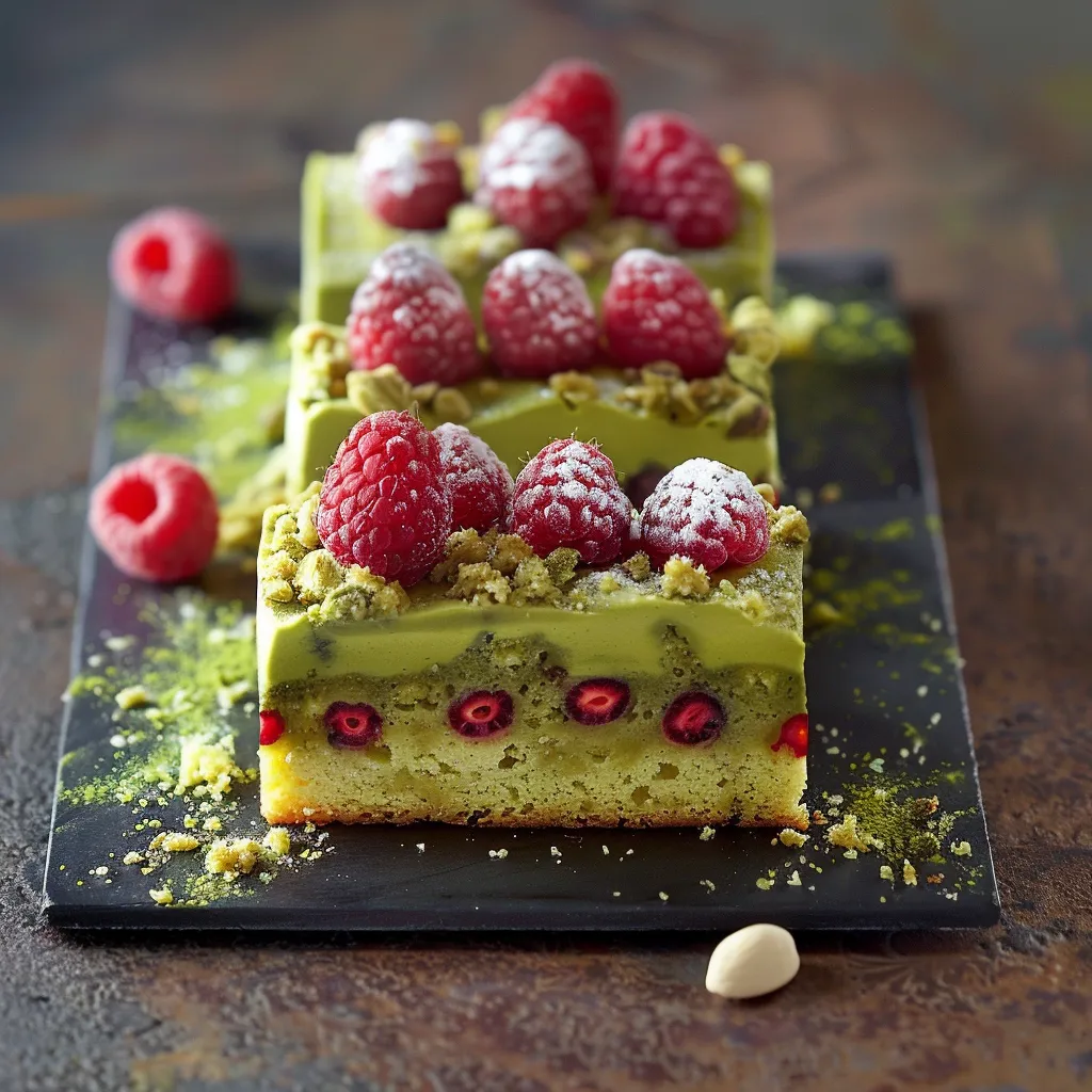 Recette de Gâteau à la Pistache Garni de Framboises Fraîches