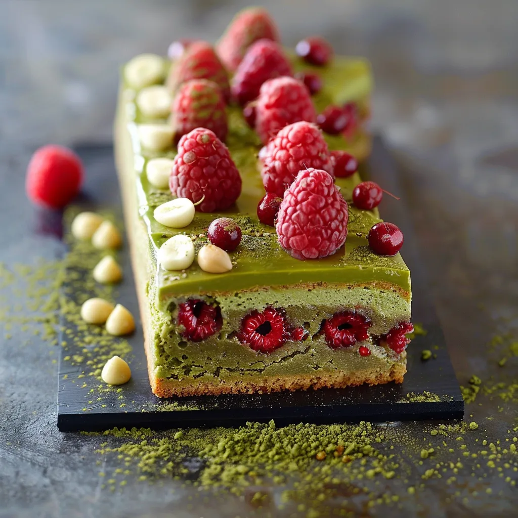 Dessert Pistache et Fruits Rouges: Gâteau Gourmand au Chocolat Blanc