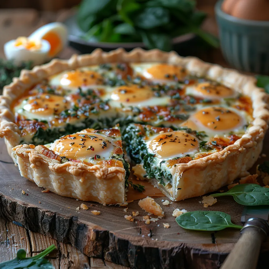 Quiche Boursin épinards dorée sortie du four
