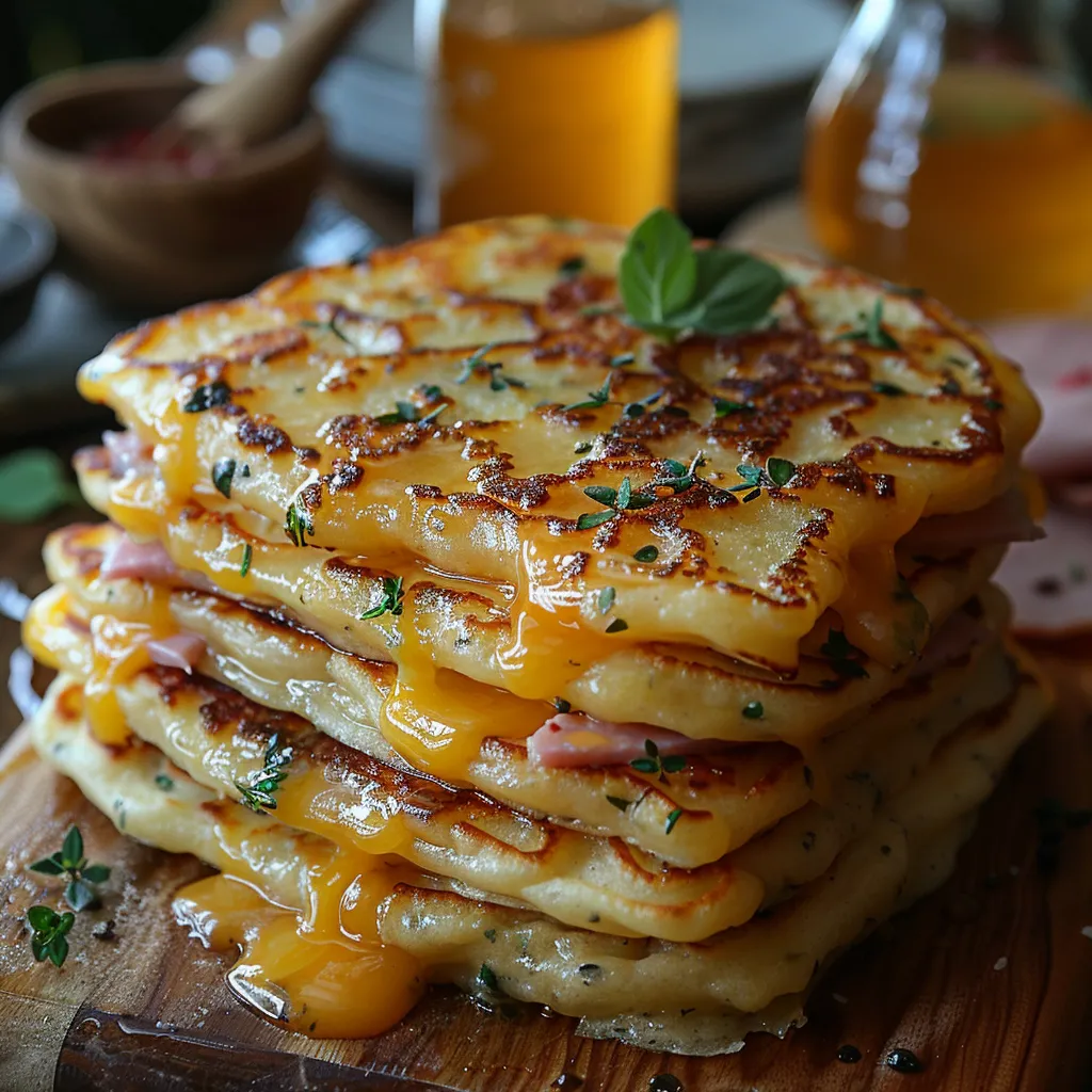 pancakes salés au cœur fondant de jambon et fromage