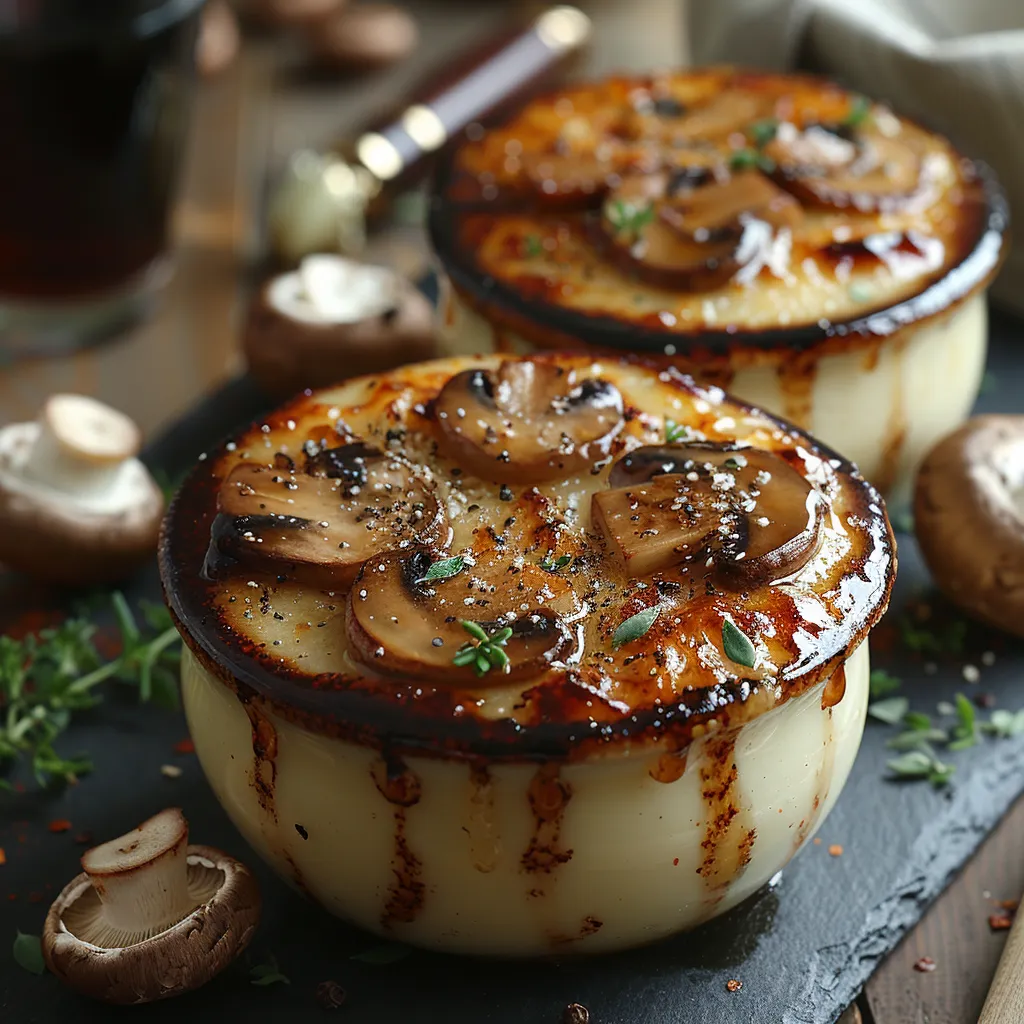 Recette de crème brûlée salée aux champignons et parmesan