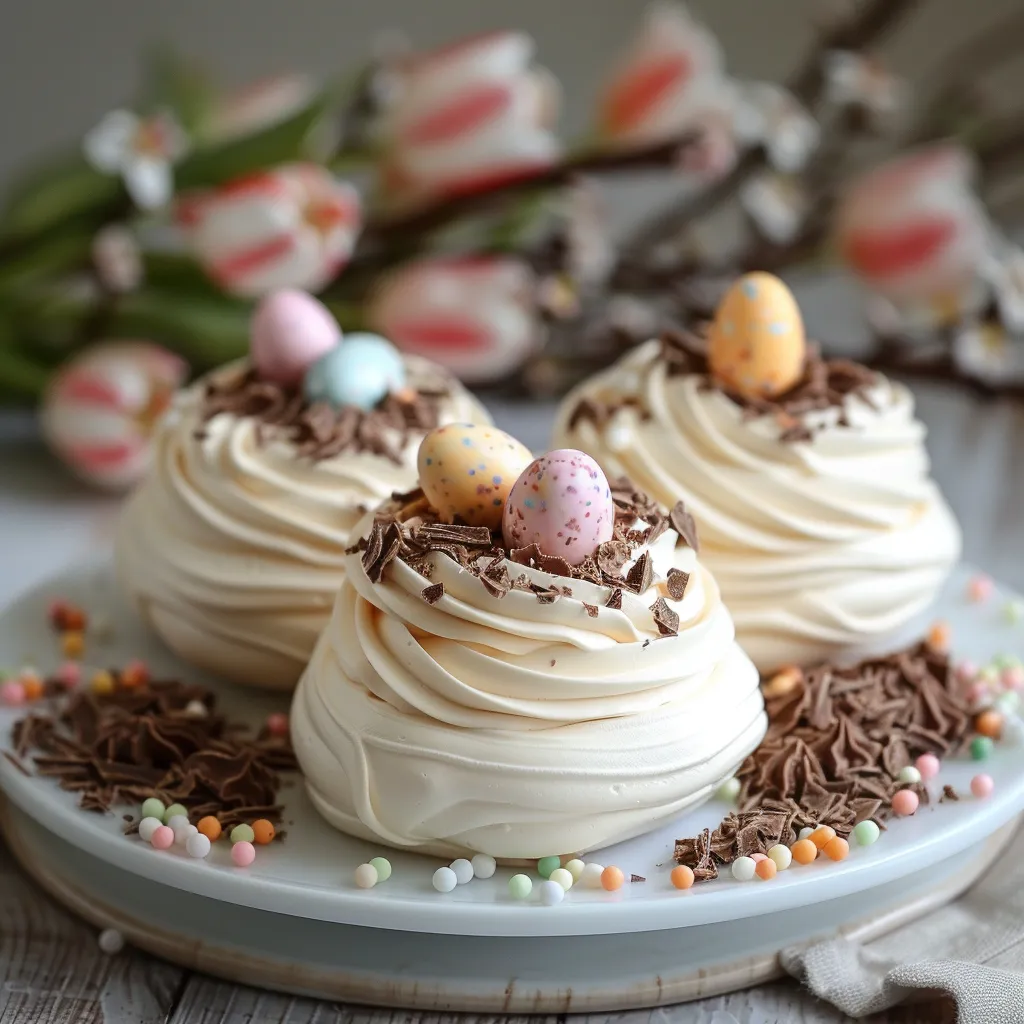 délicats nids de meringue croustillants à l'extérieur et moelleux à l'intérieur, garnis d'une onctueuse crème