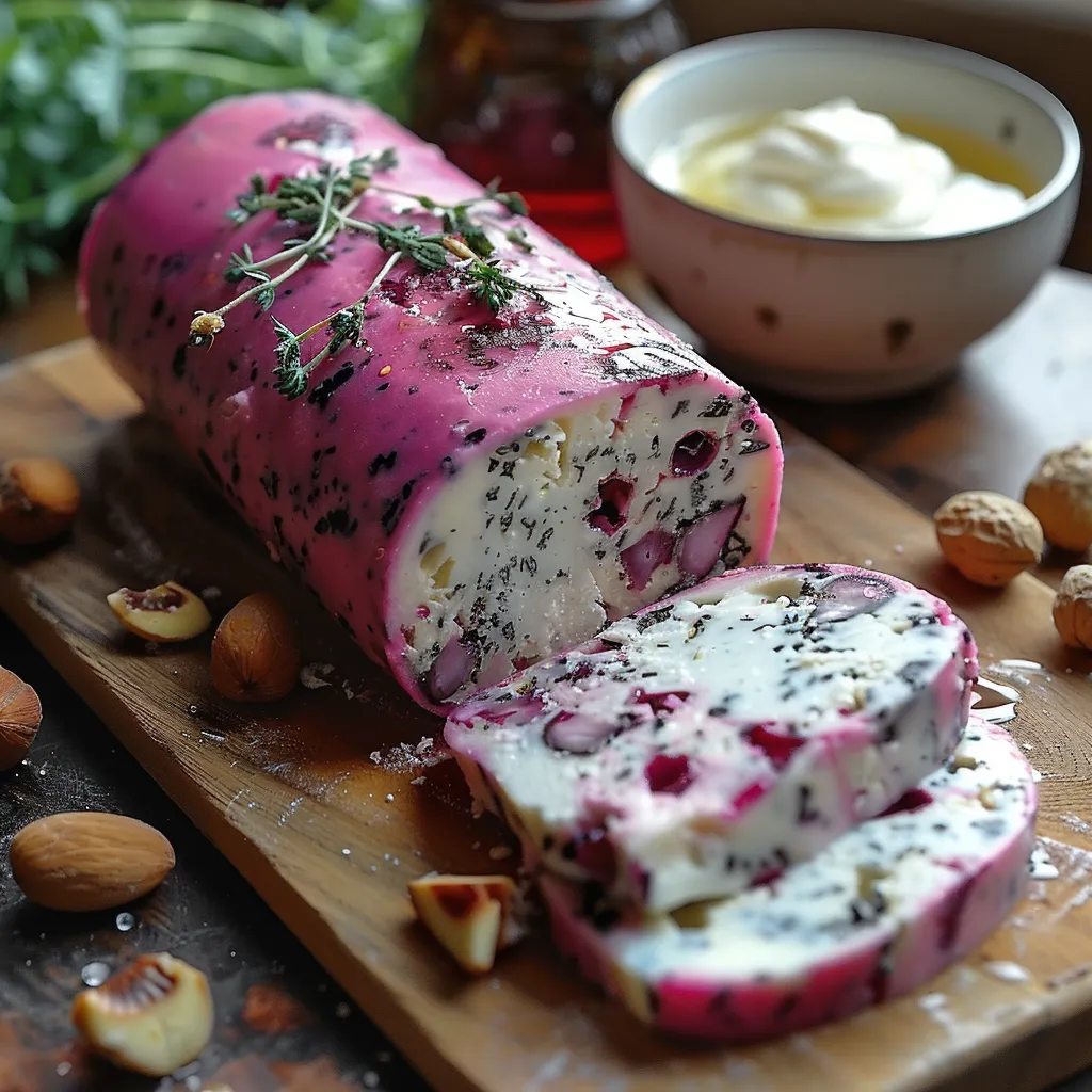 Roulé à la Betterave, Fromage de Chèvre et Noix - Entrée colorée