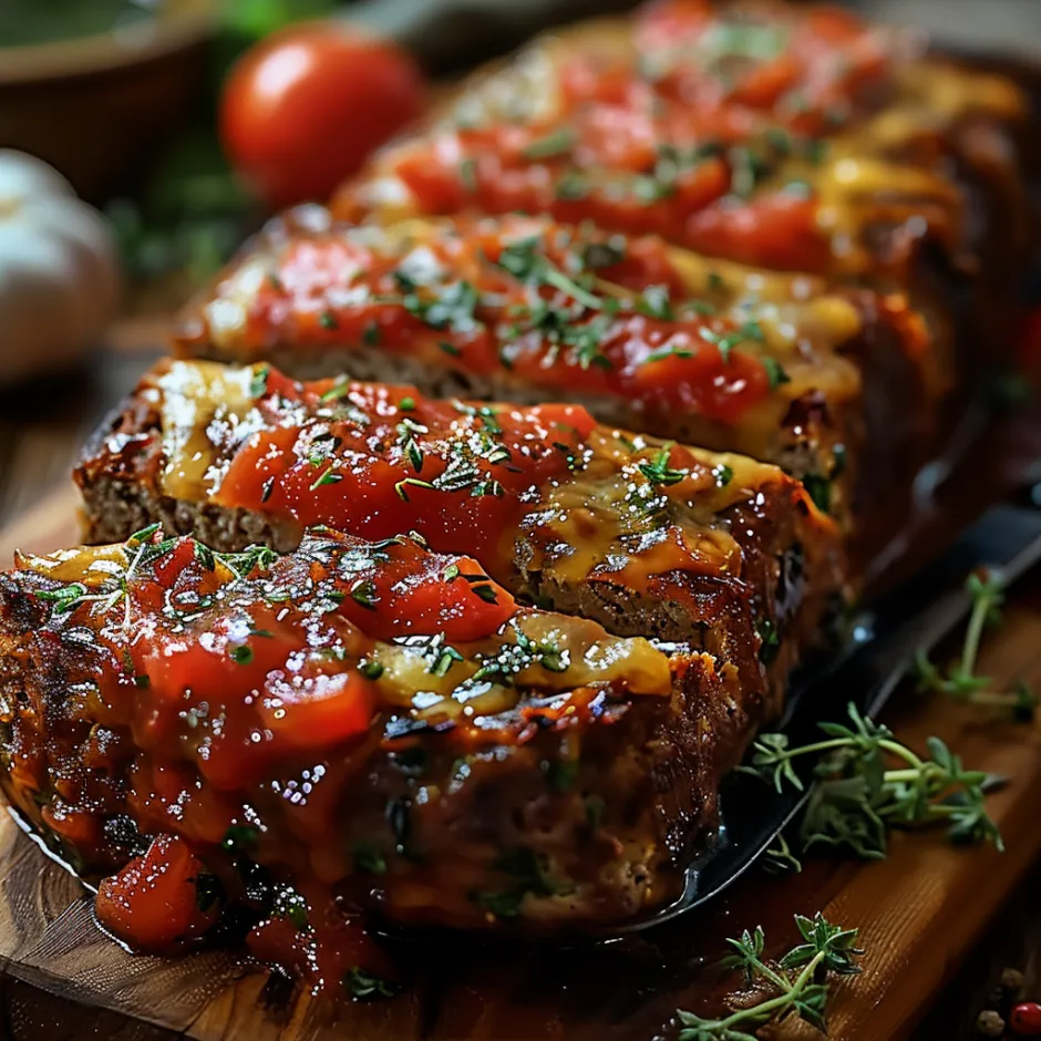 Recette de pain de viande aux herbes fraîches nappé d'une sauce tomate maison.