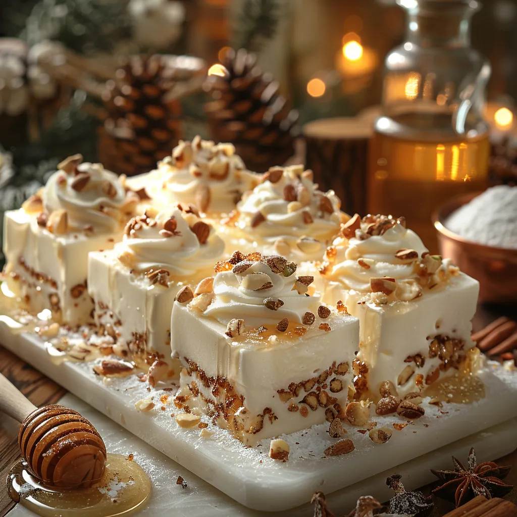 Nougat glacé traditionnel - Dessert glacé festif aux amandes et pistaches