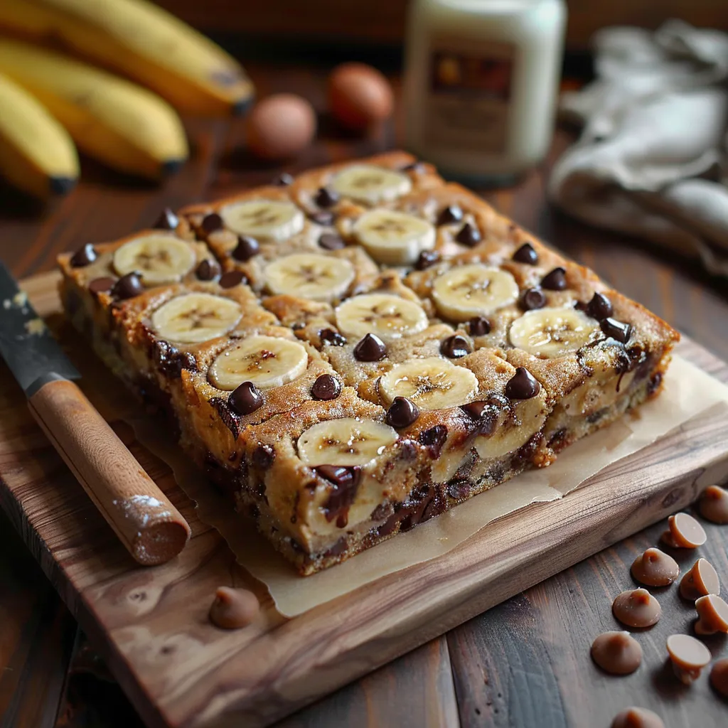 Recette facile de gâteau moelleux banane, beurre de cacahuète et pépites de chocolat.