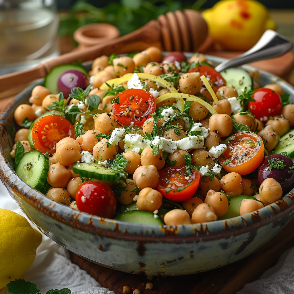 Salade de pois chiches à la grecque - Repas végétarien complet