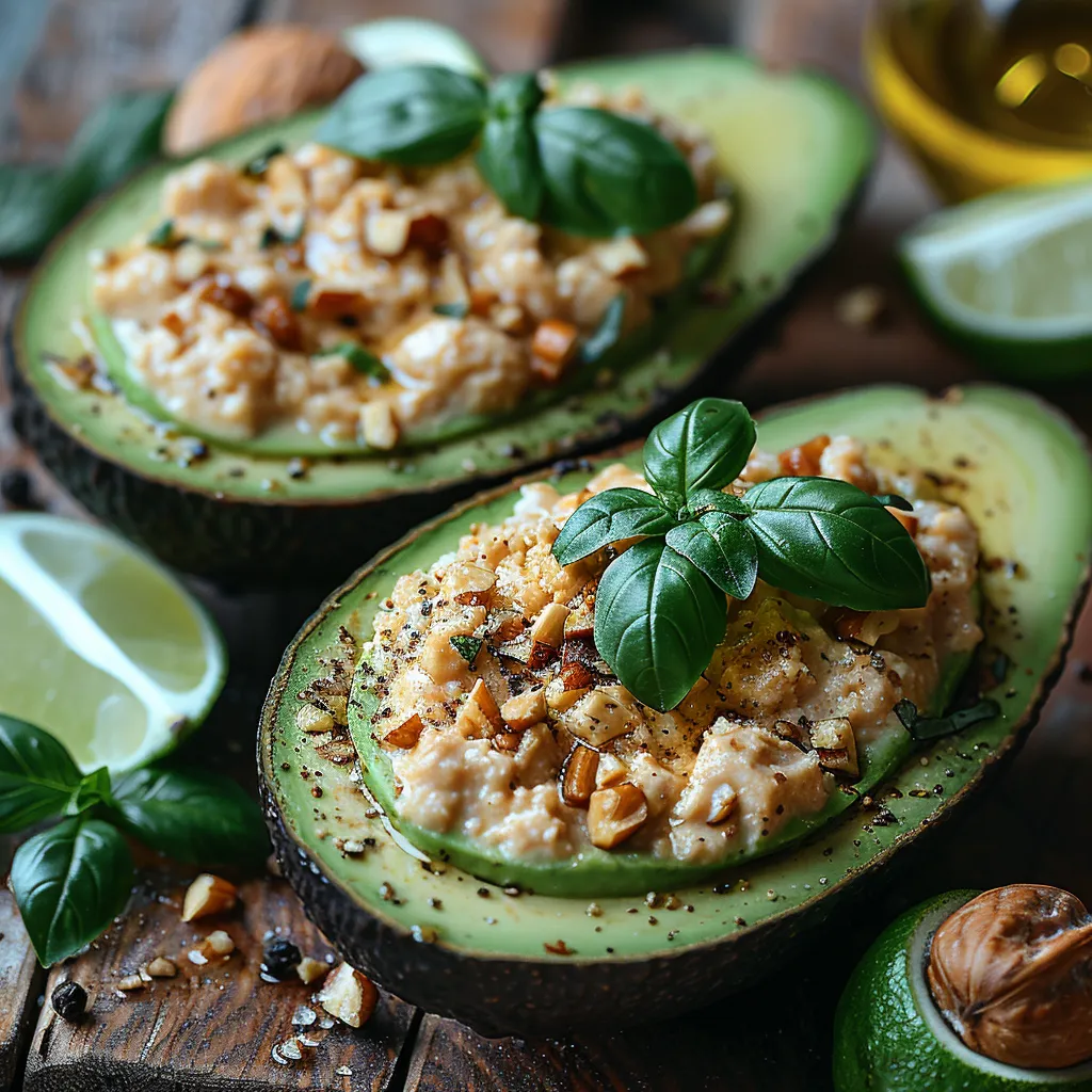 Avocat farci de thon, fromage frais et noix - Entrée fraîche et facile