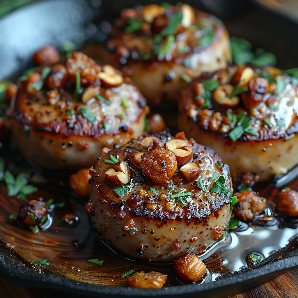 Médaillons de Boudin Blanc avec Crumble Chorizo et Noisettes