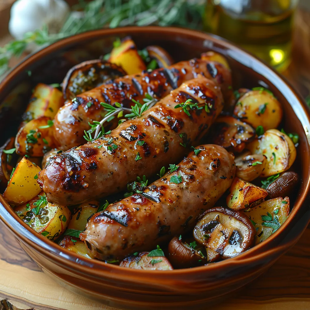 Saucisses aux Pommes de Terre et Champignons au Four - Plat complet