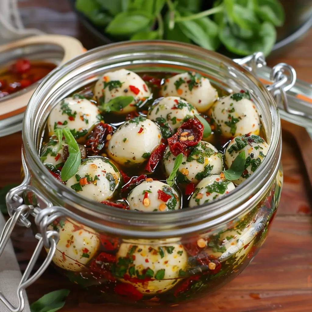 Billes de mozzarella marinées