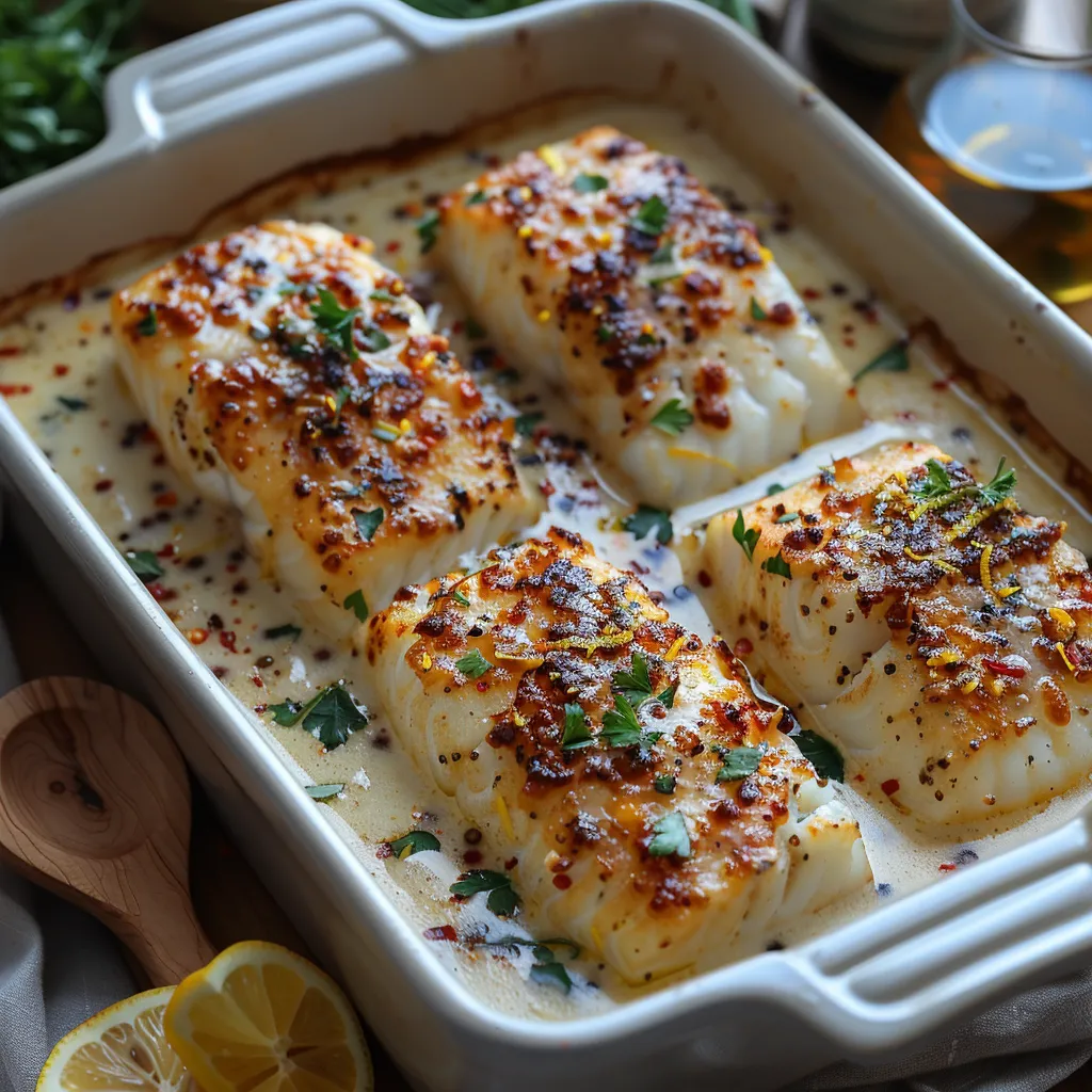Dos de Cabillaud à la Crème de Parmesan au Citron
