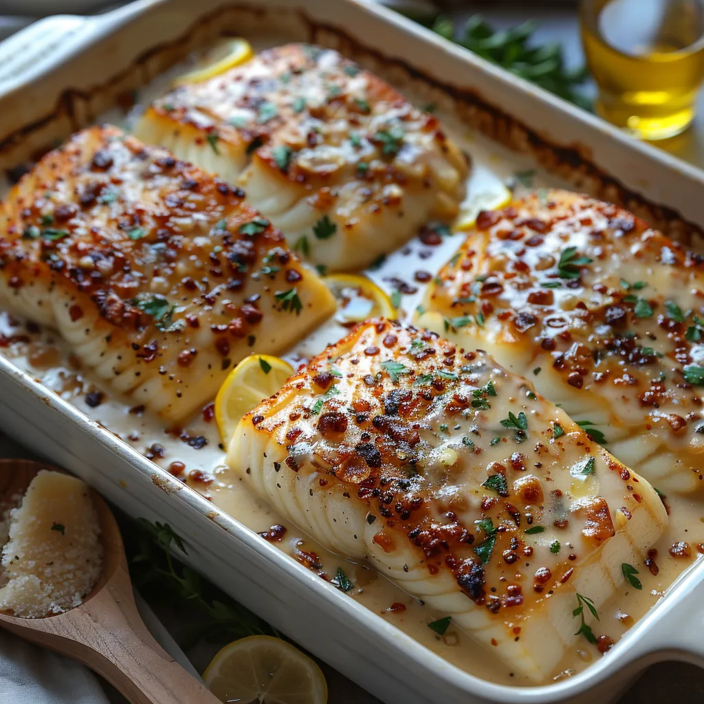 Cabillaud tendre se marie parfaitement avec une sauce crémeuse au parmesan relevée d'une touche de citron frai