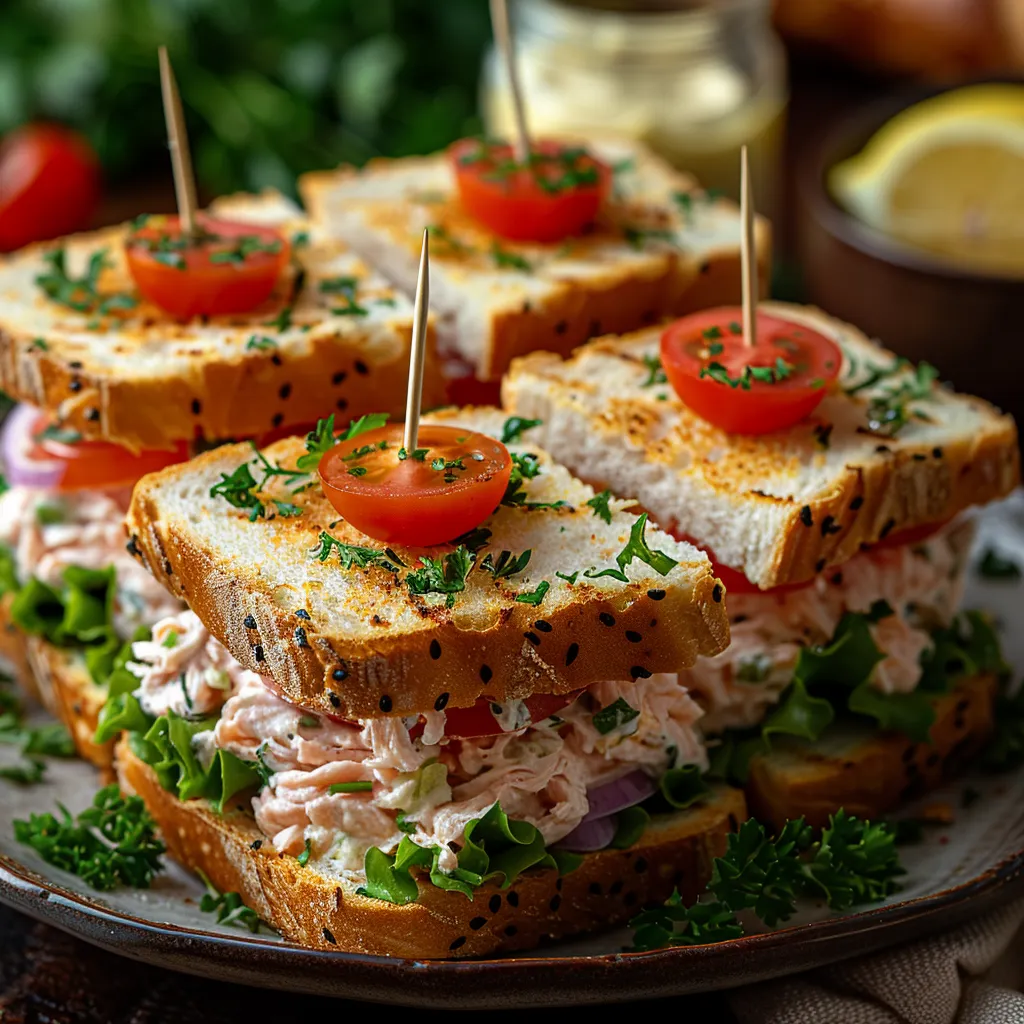 Mini sandwichs au thon, crémeux et relevés de notes citronnées