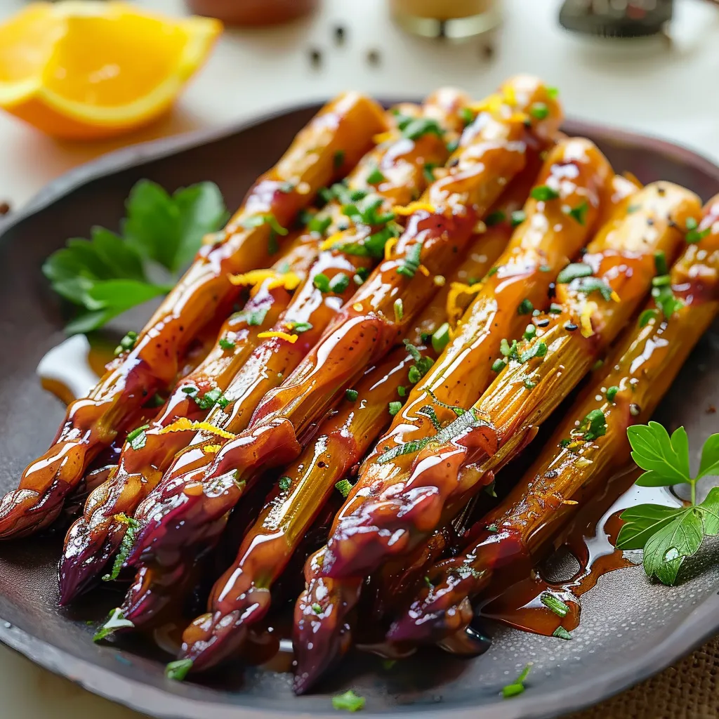 Asperges violettes caramélisées à l'orange et gingembre, une entrée printanière fusion aux saveurs