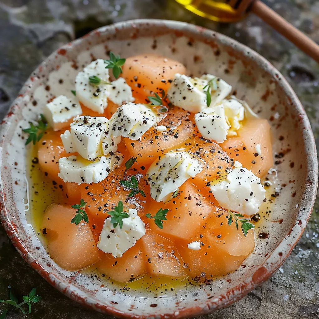 Salade de melon au chèvre et thym