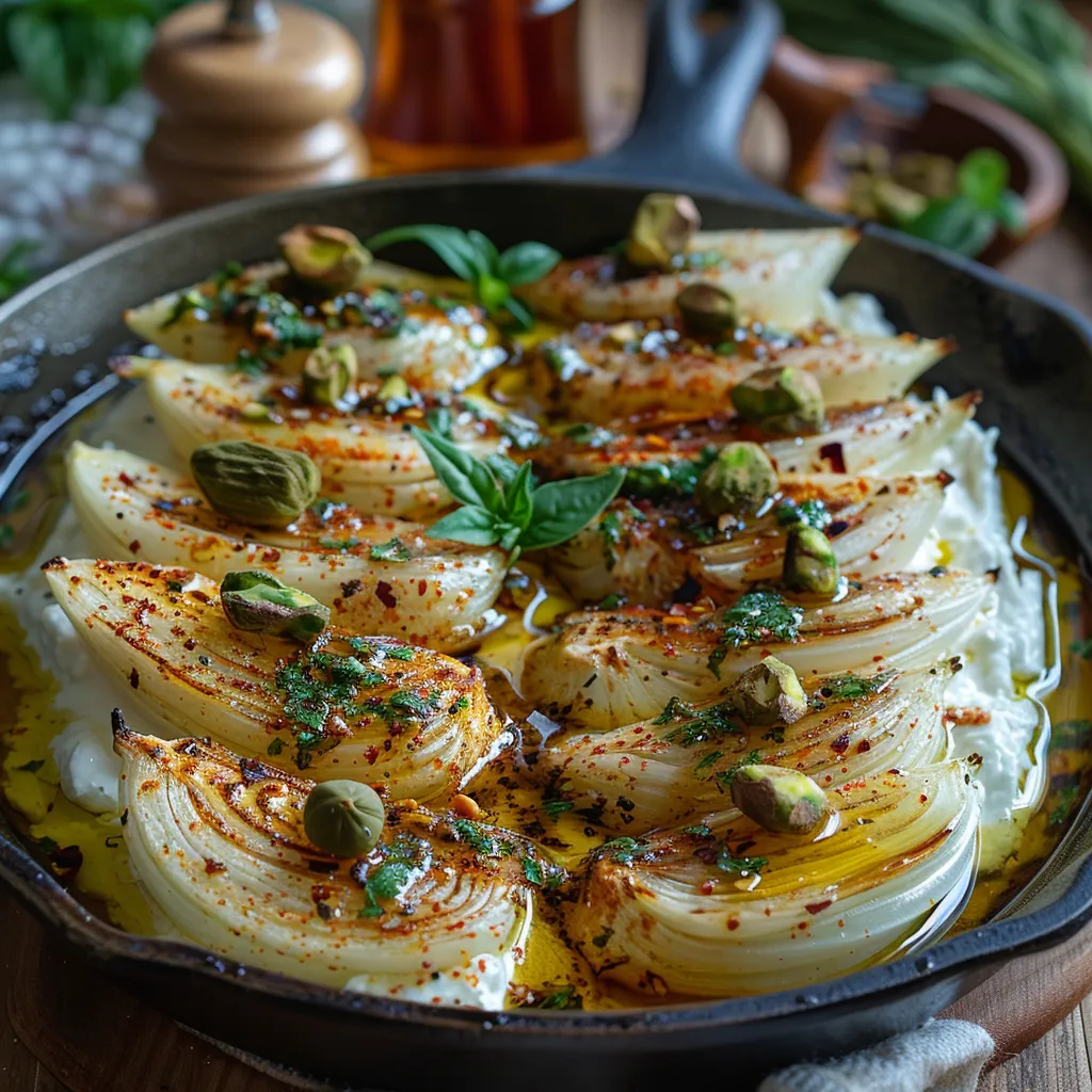 Endives caramélisées au sirop d'érable, servies sur un lit de labné onctueux
