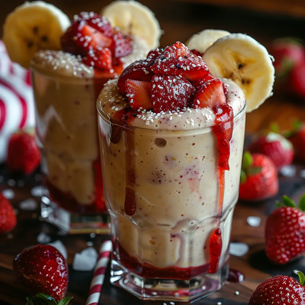 Lait à la banane coréen avec compote de fraises | Boisson fruitée maison