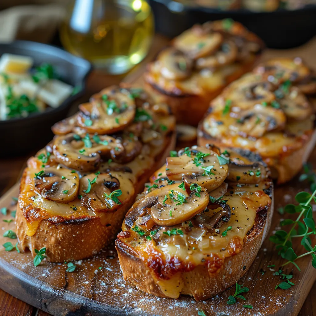 Délicieux crostini aux champignons gratinés en 30 minutes.
