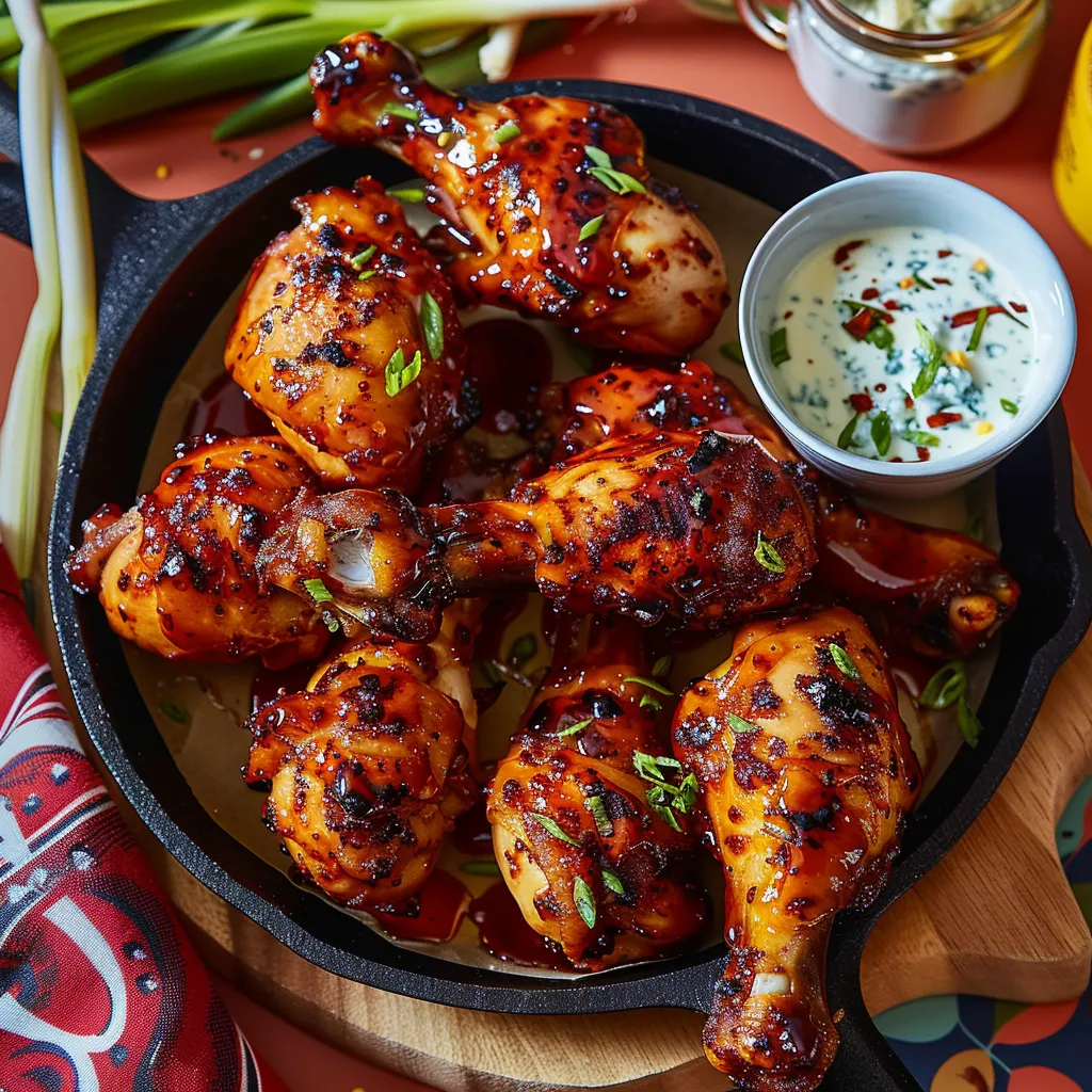 Pilons de poulet sucrés-épicés avec sauce au fromage bleu | Recette facile