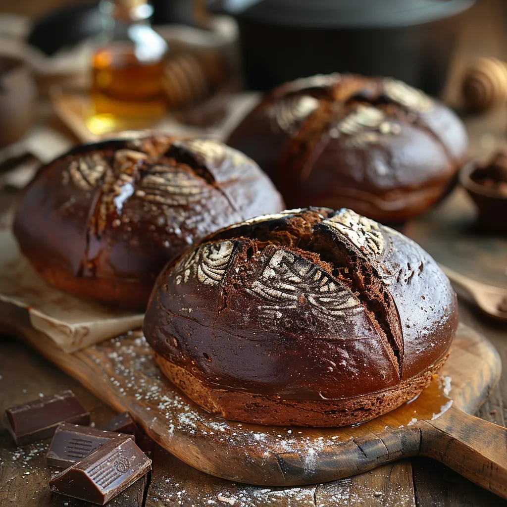 Pain au levain gourmand et moelleux associant les notes intenses du cacao à de généreuses pépites de chocolat