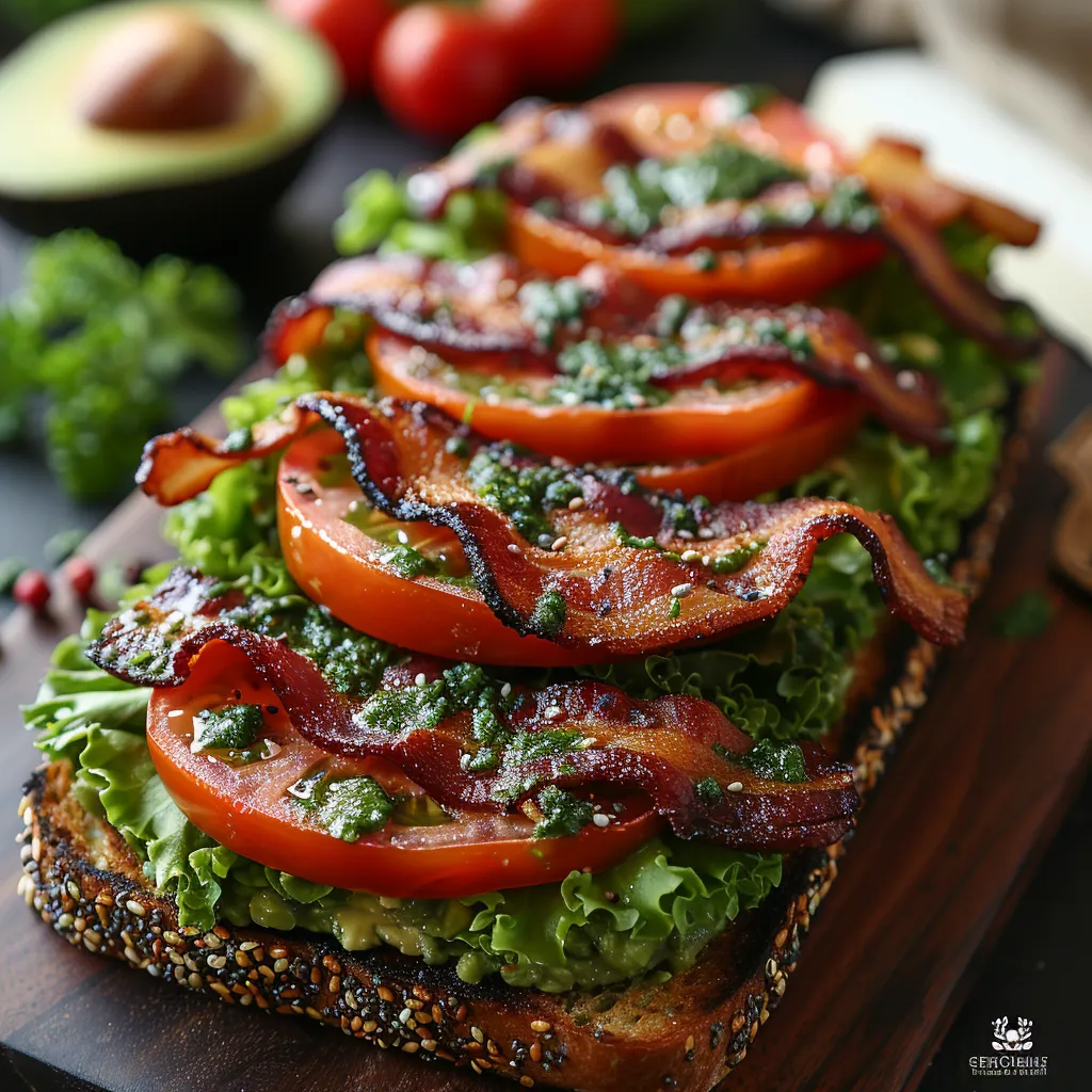 Sandwich BLT revisité avec des pains maison à base d'avocat, sans gluten