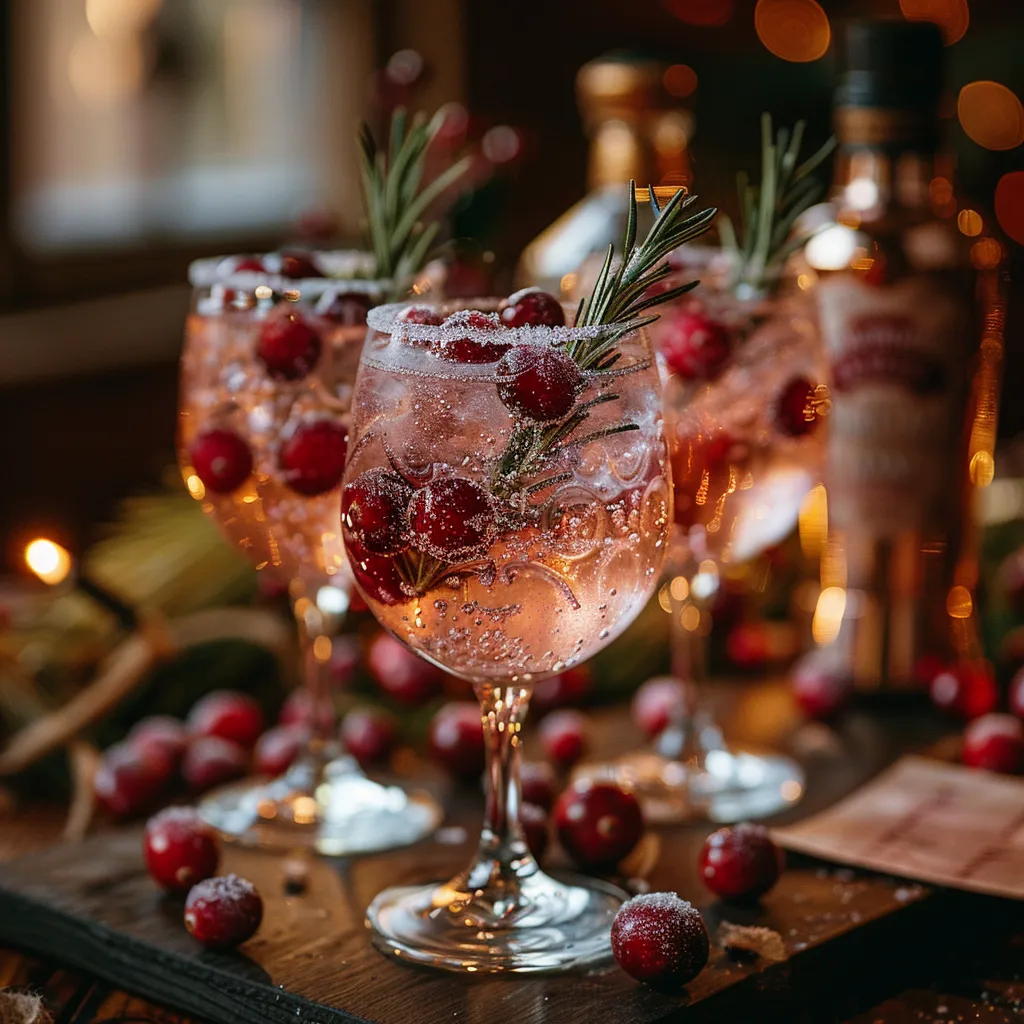 Cocktails spectaculaires en forme de boule à neige associent canneberges gelées, romarin et boisson pétillant
