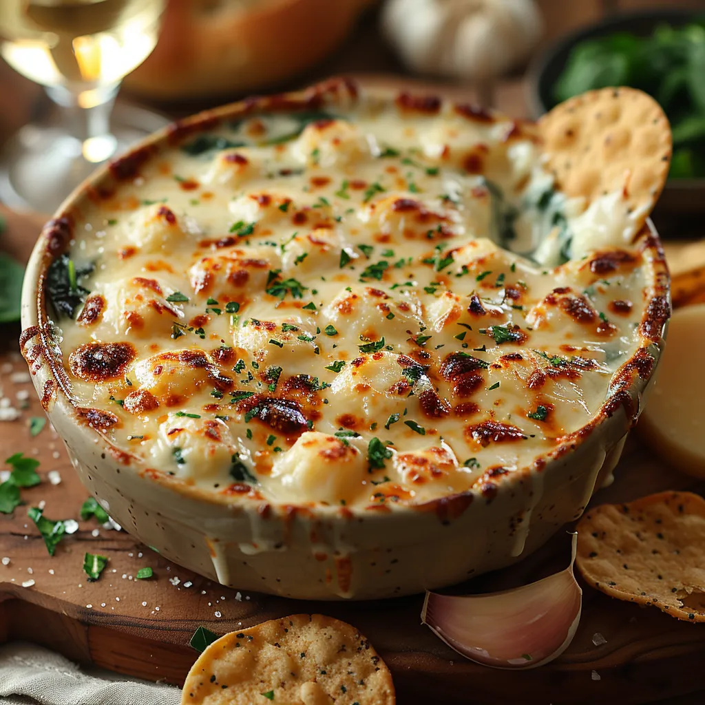 Recette de trempette chaude au fromage, épinards et artichauts facile