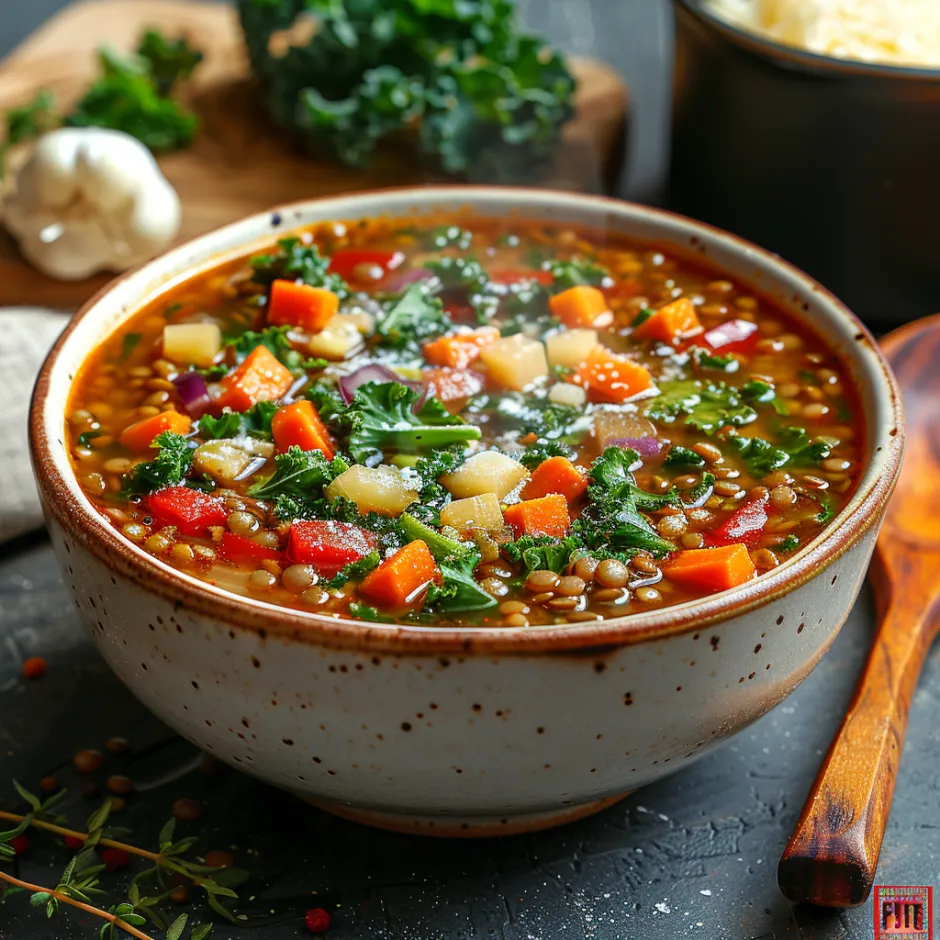 Recette de soupe aux lentilles, chou kale et parmesan